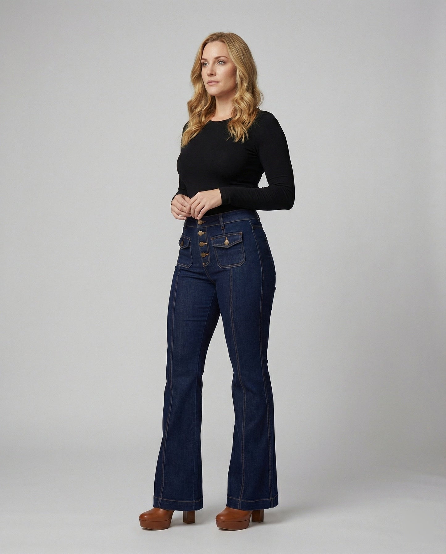 Damen High-Waist Schlagjeans Trendy