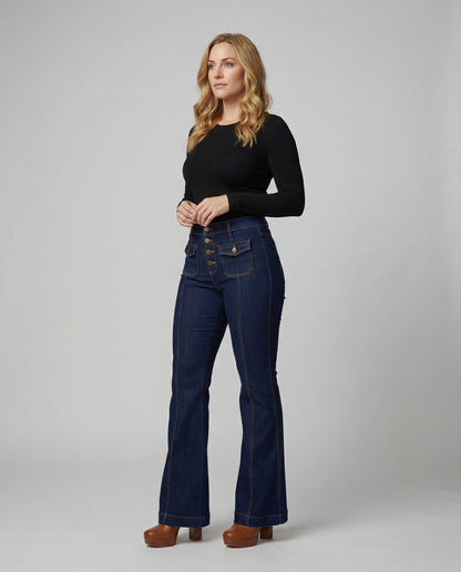 Damen High-Waist Schlagjeans Trendy