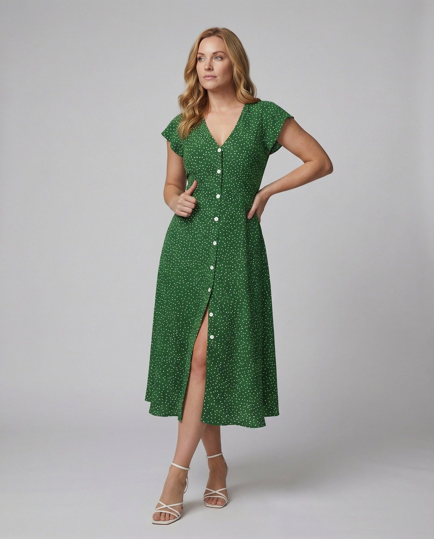 Damen Langarmkleid mit Knöpfen und Puffärmeln Elegant