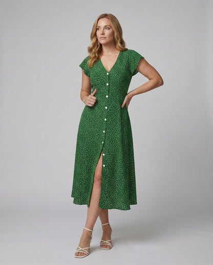 Damen Langarmkleid mit Knöpfen und Puffärmeln Elegant