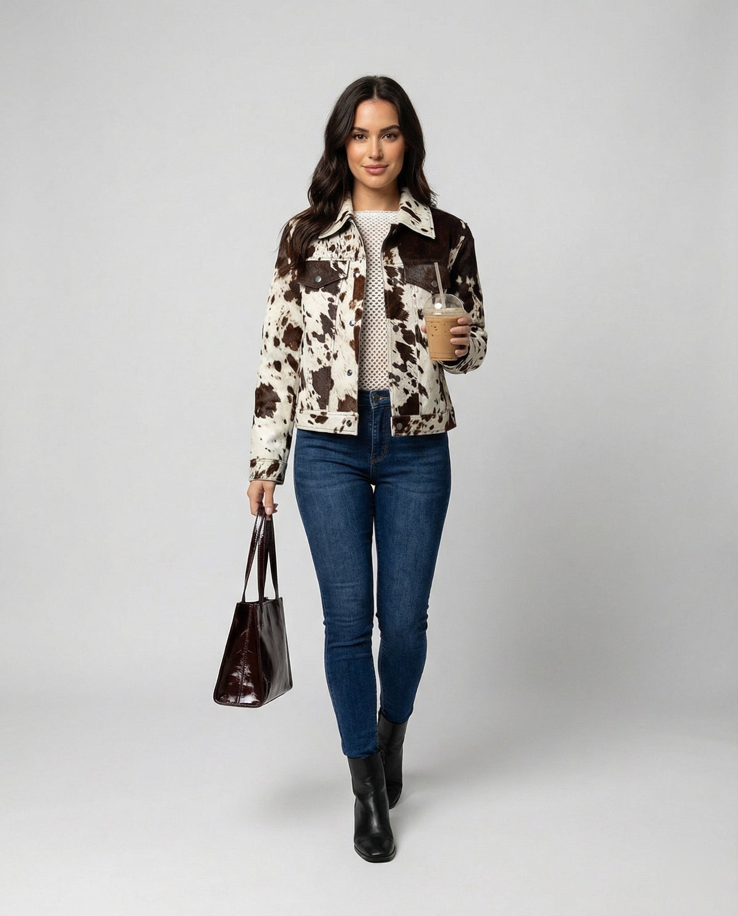 Damen Lederjacke Wildleder Tierprint