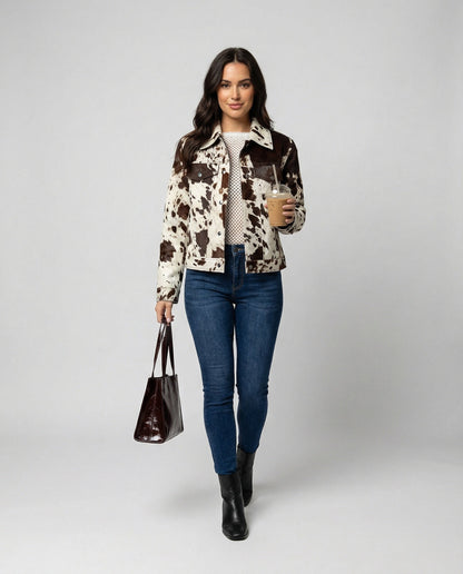 Damen Lederjacke Wildleder Tierprint