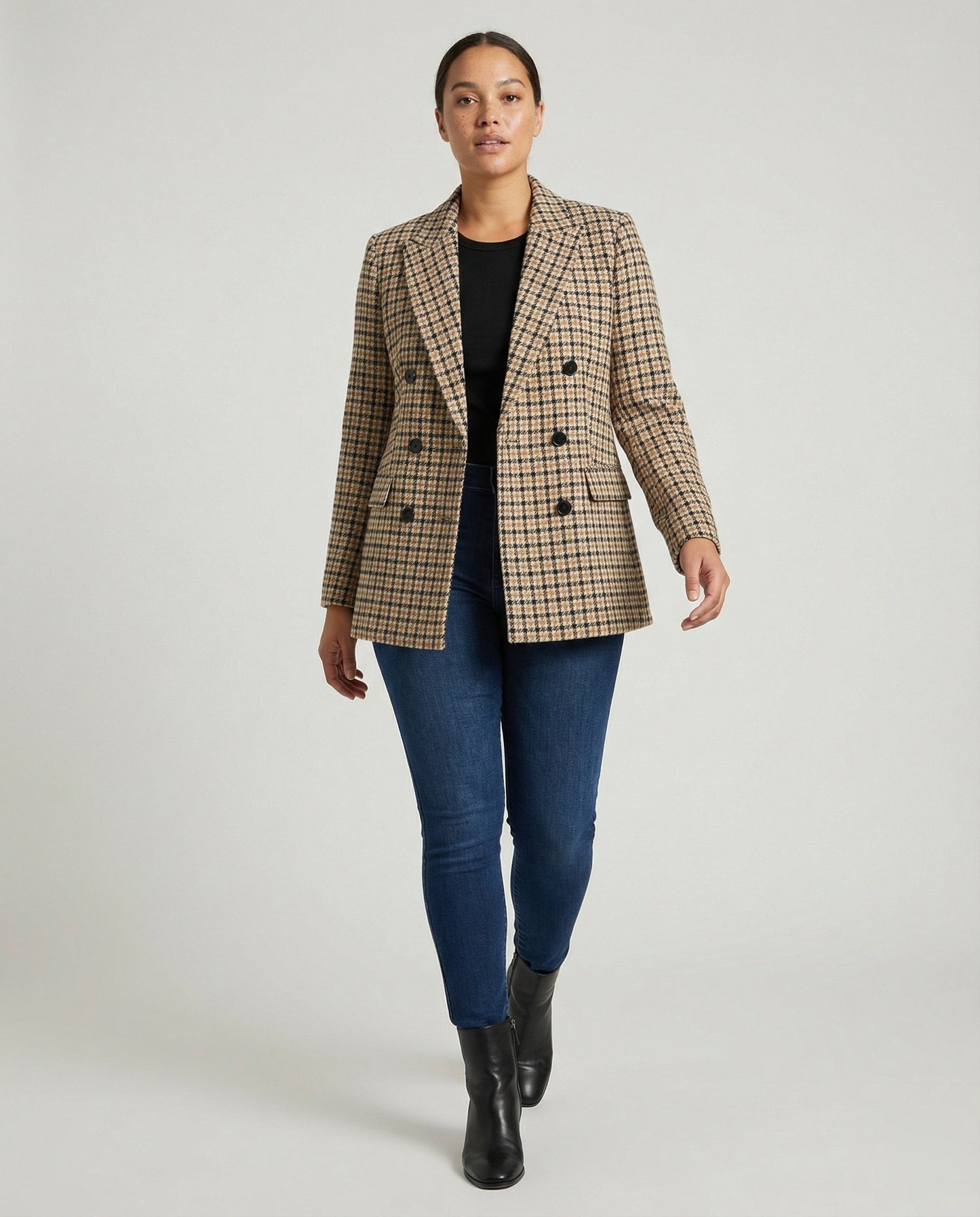Damen Karo Blazer Modern Kaschmir