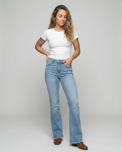 Damen Highwaist Flare Jeans Fransen Saum - Norvielle