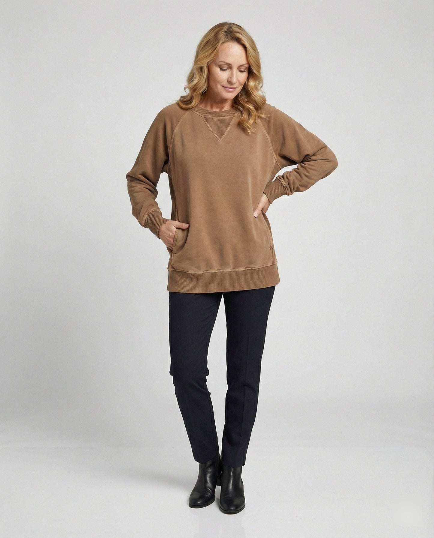 Kaschmir Sweatshirt Damen V-Ausschnitt Bequem Grau
