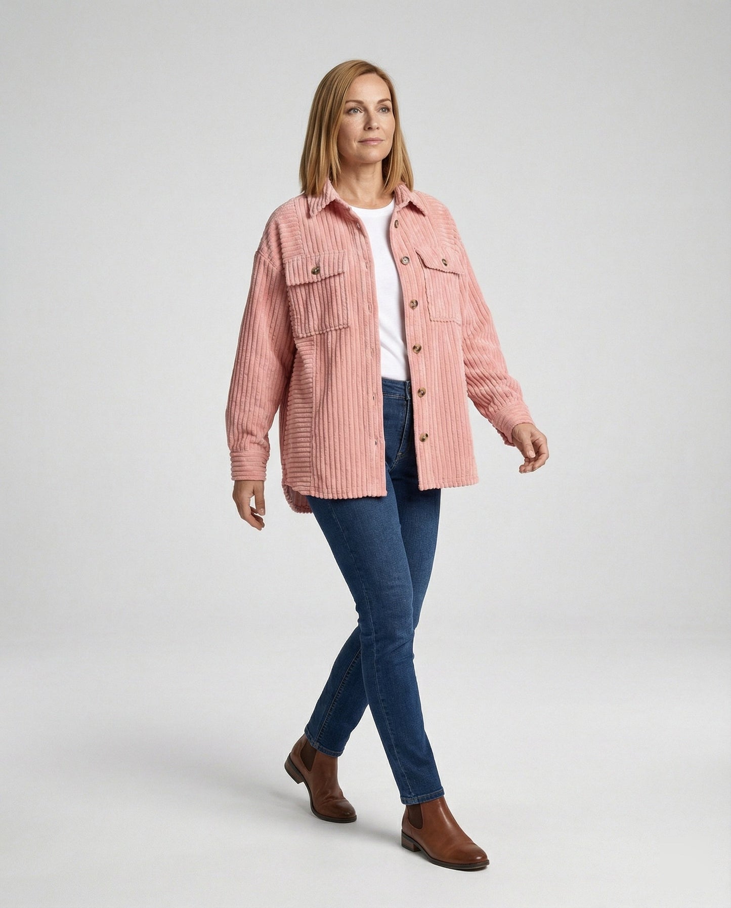Damen Cordjacke Bequem Mit Taschen Braun