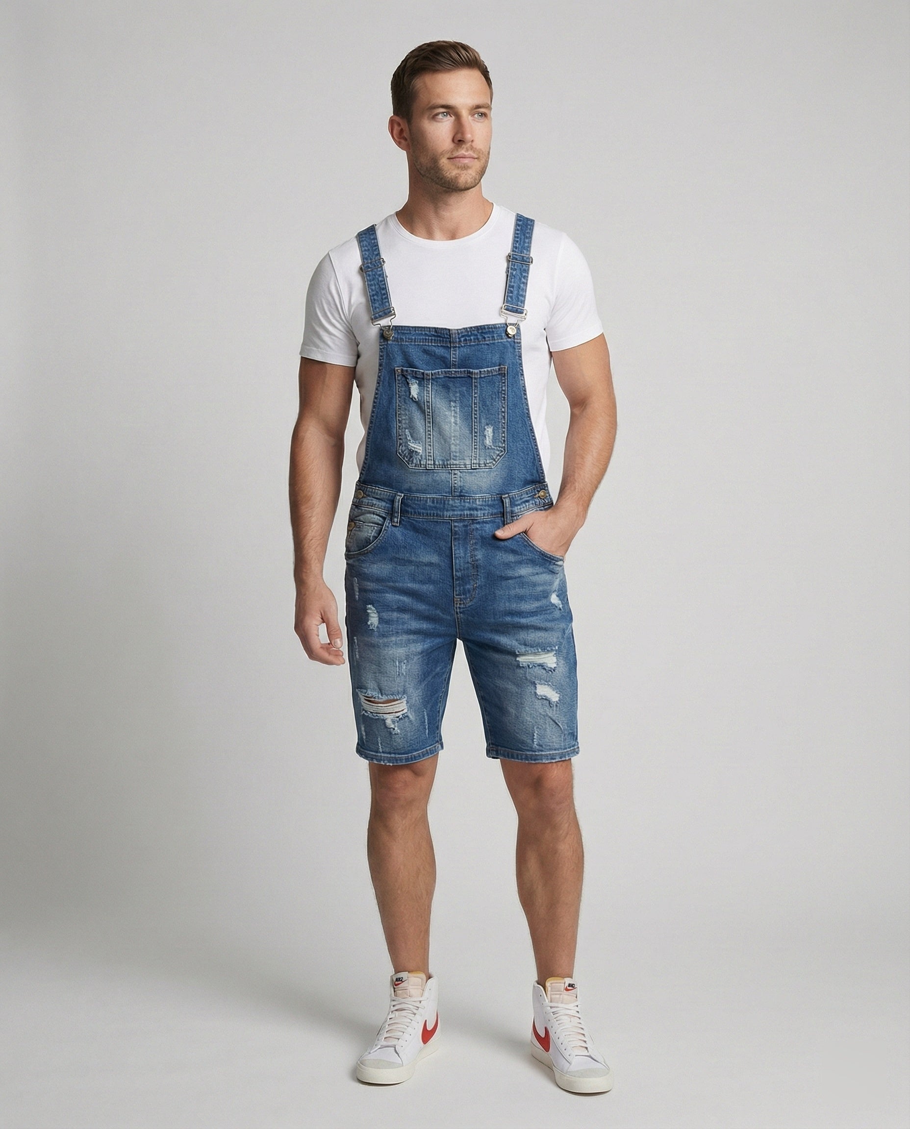 Herren Latzhose Used-Look Abnehmbare Träger Jeans - Norvielle