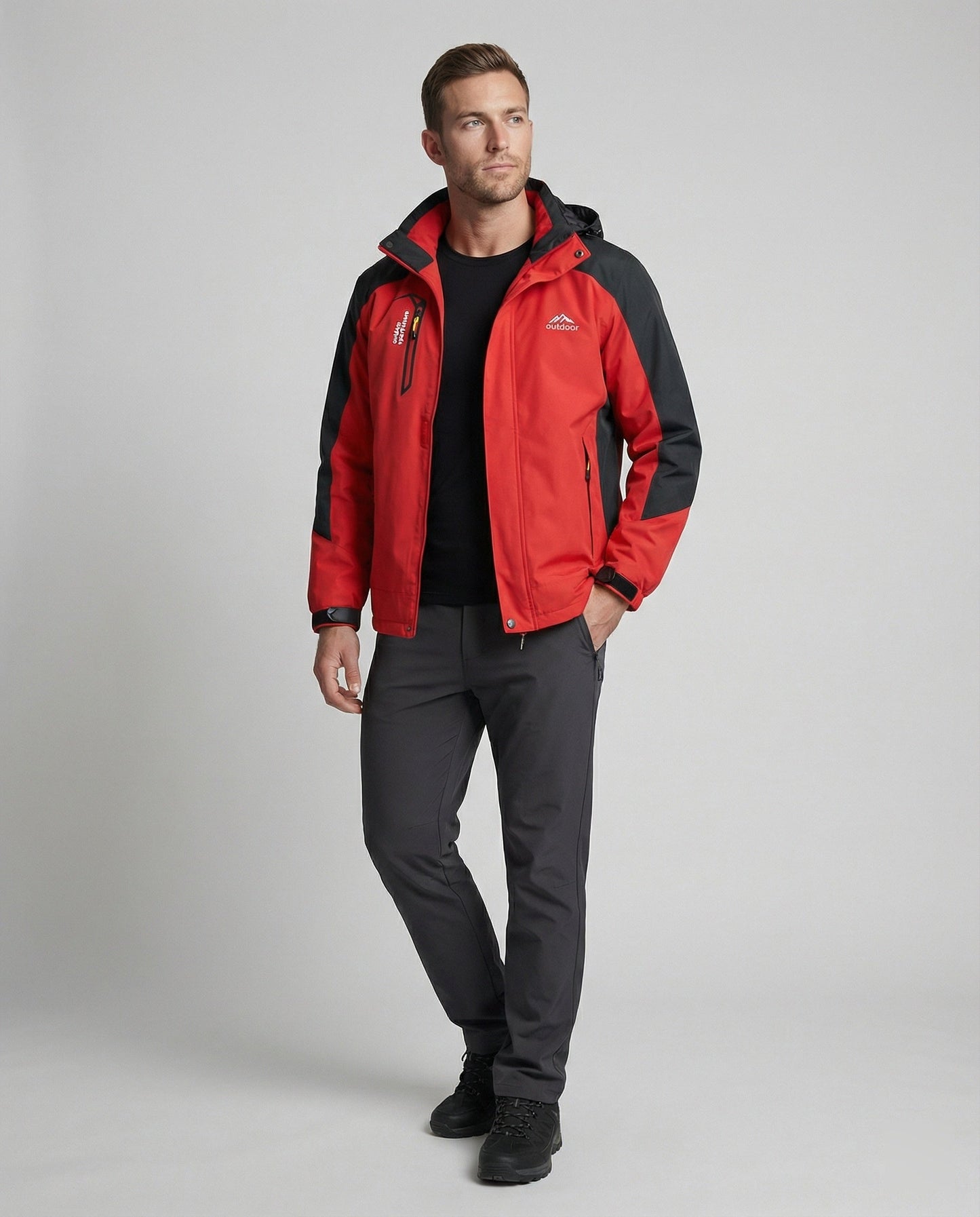 Wasserdichte Outdoor-Jacke mit Kapuze und Verstärkung