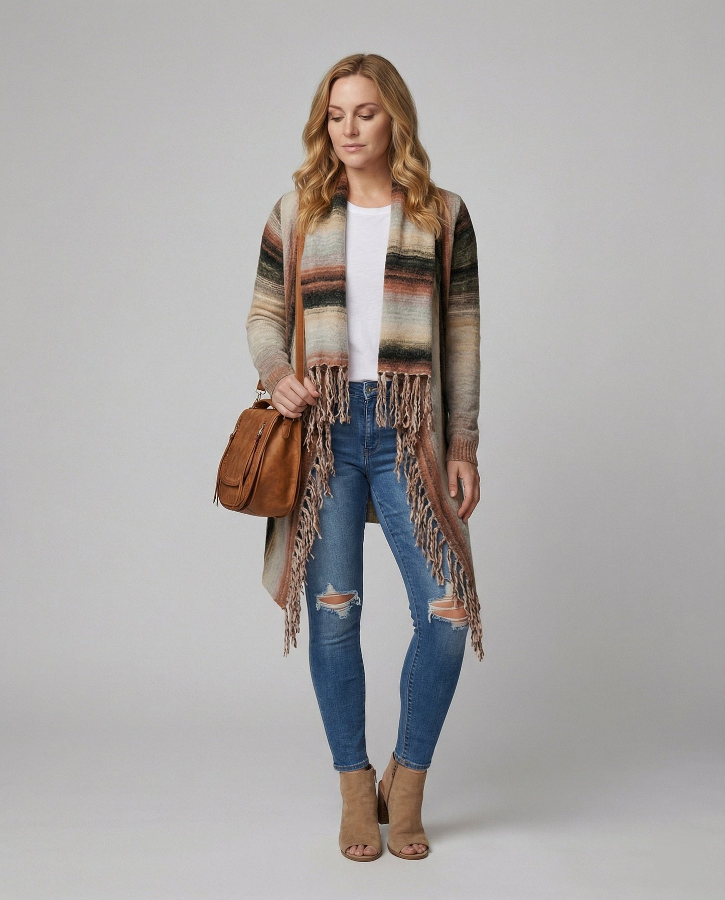 Damen Poncho Weste Streifen Modisch