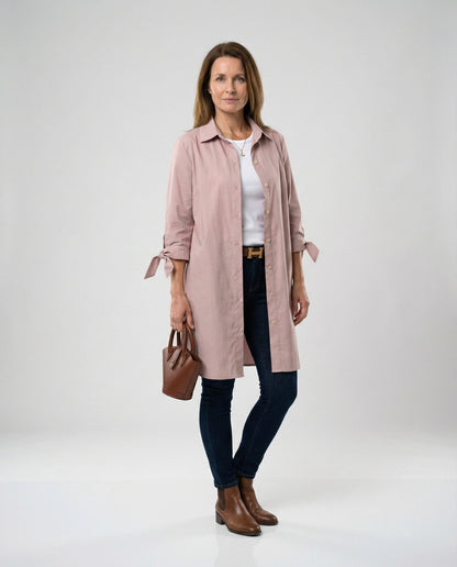 Damen Longbluse Lässig Umschlagärmel Freizeit
