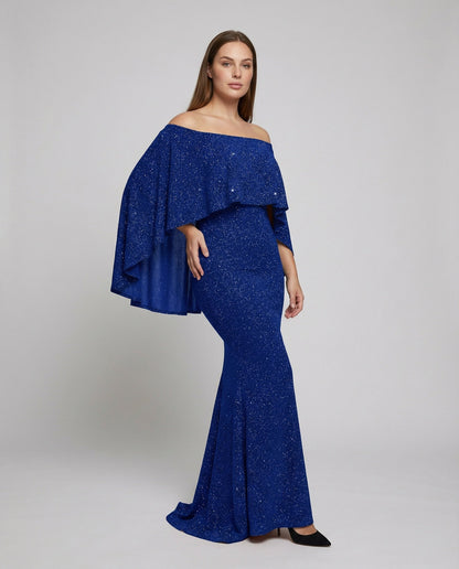 Damen Abendkleid Off-Shoulder Glitter