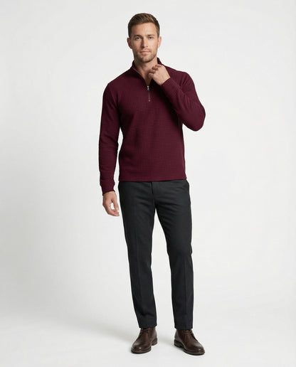 Herren Langarmshirt Stehkragen Reißverschluss Elegant