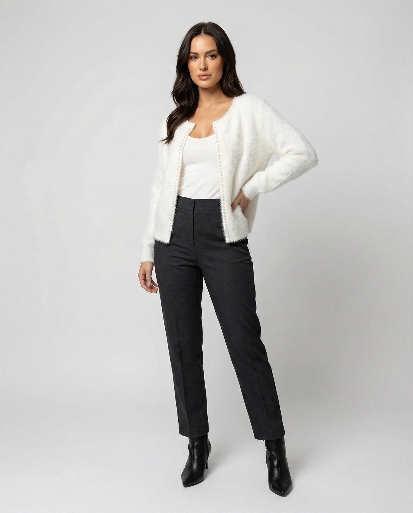 Damen Strickjacke Flauschig Perlen Verzierung