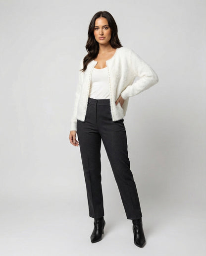 Damen Strickjacke Flauschig Perlen Verzierung