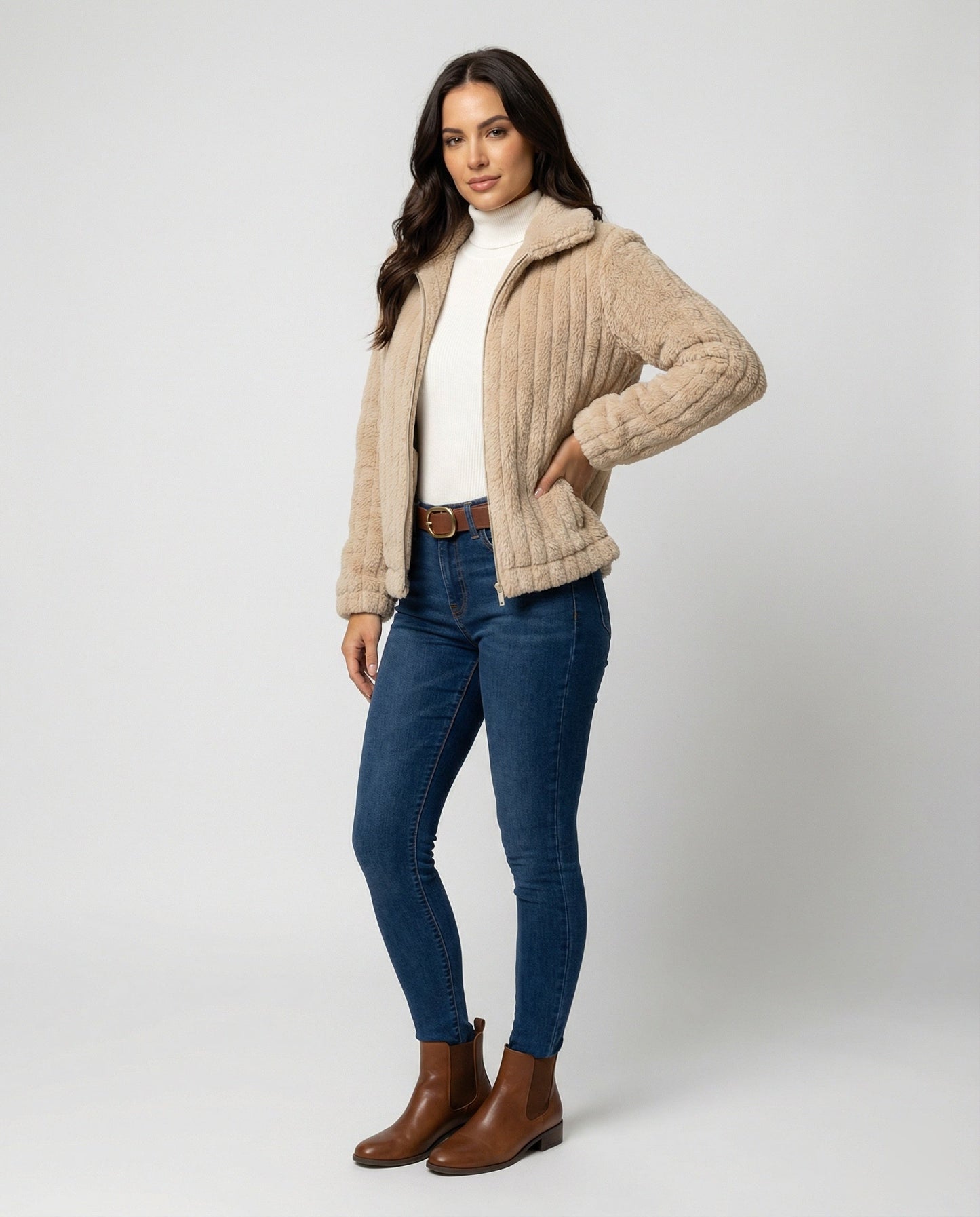 Damen Teddyjacke Stilvoll Mit Kragen Modern