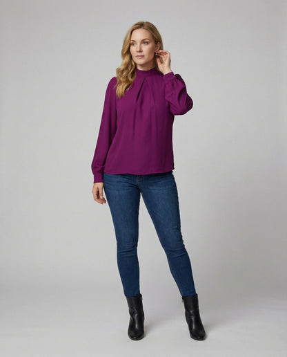 Damen Elegante Stehkragenbluse aus Spitze e Spitze