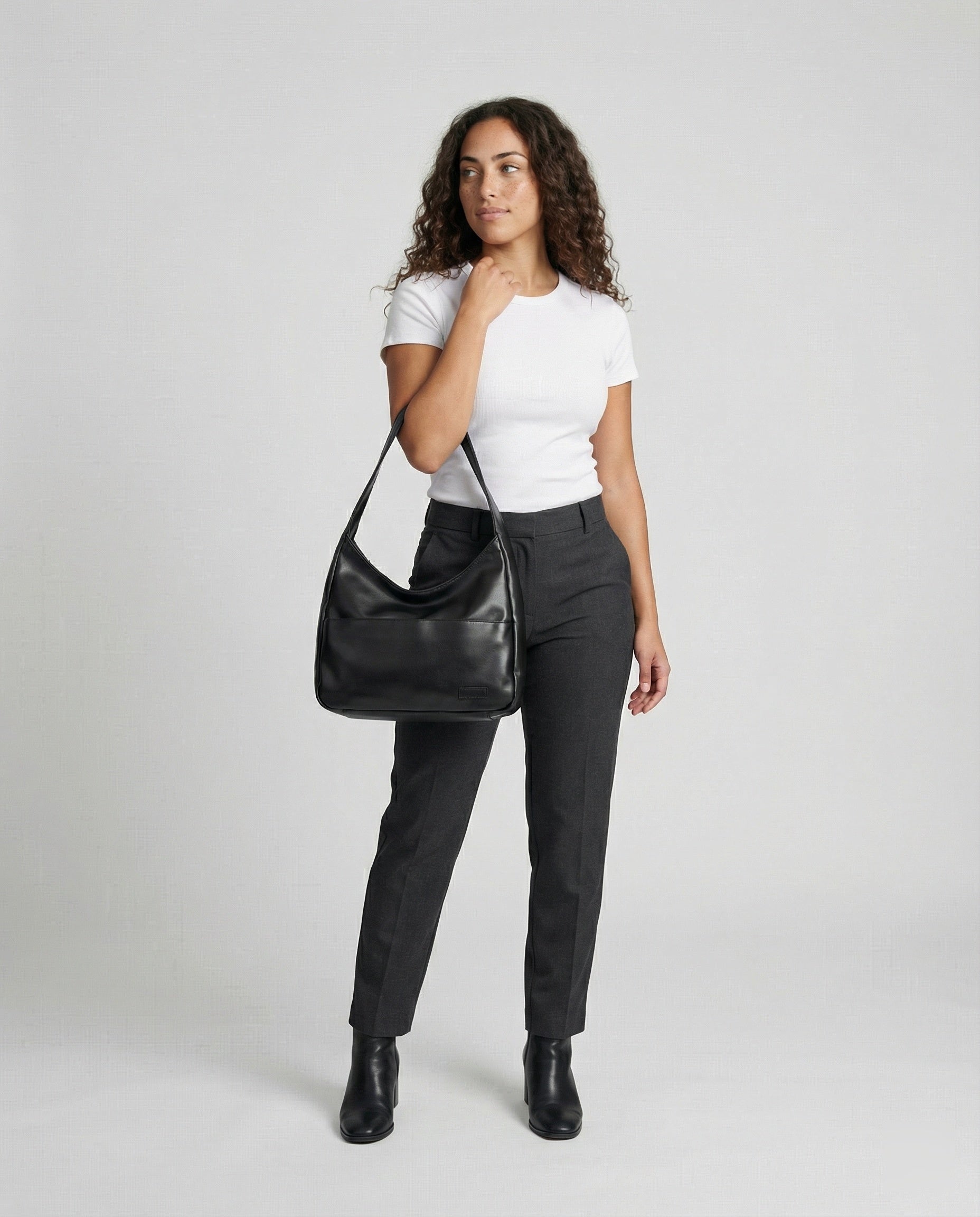 Damen Schultertasche Modern Leder Schwarz - Norvielle