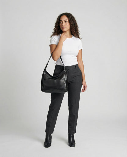 Damen Schultertasche Modern Leder Schwarz - Norvielle