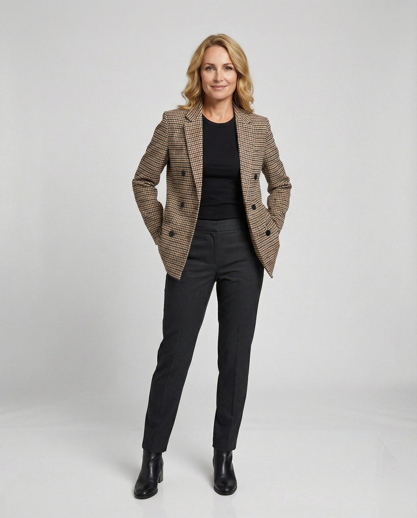 Damen Blazer Kariert Doppelknopf