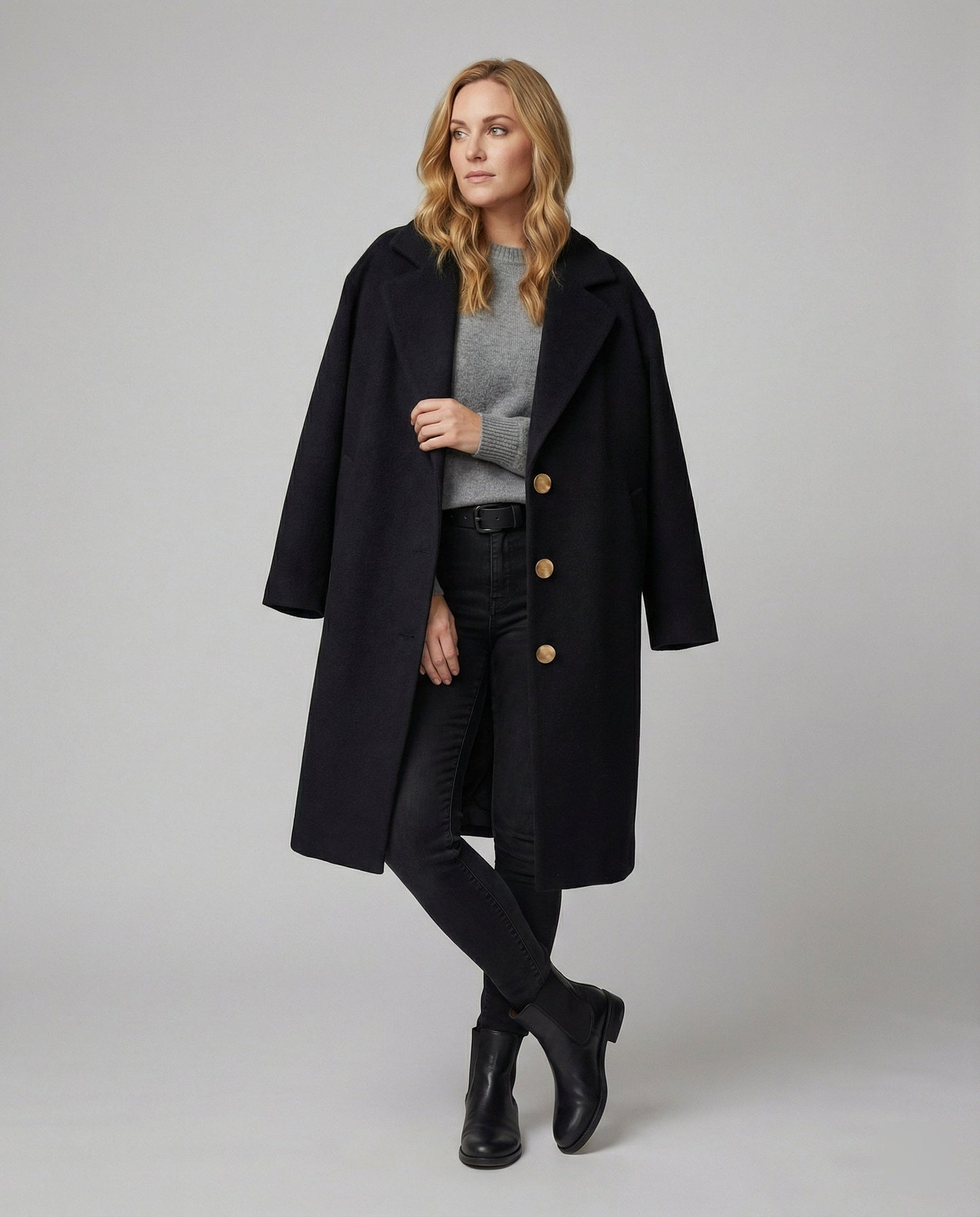 Damen Wollmantel Oversized Elegant mit Knöpfen Winter