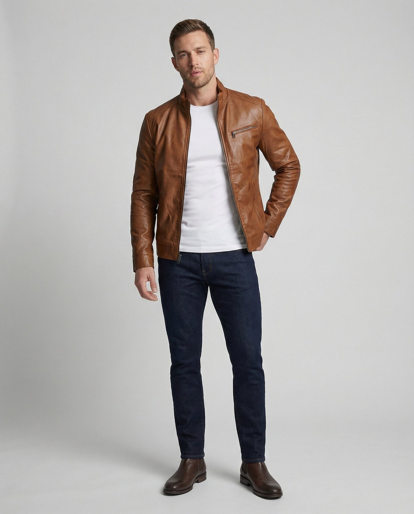 Herren Lederjacke Stehkragen