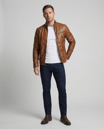Herren Lederjacke Stehkragen