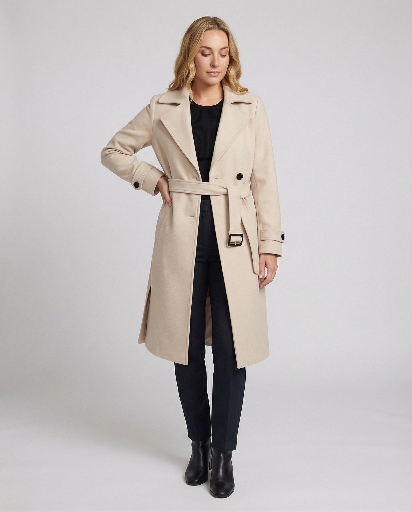 Damen Trenchcoat Mit Gürtel Modern Schwarz - Norvielle