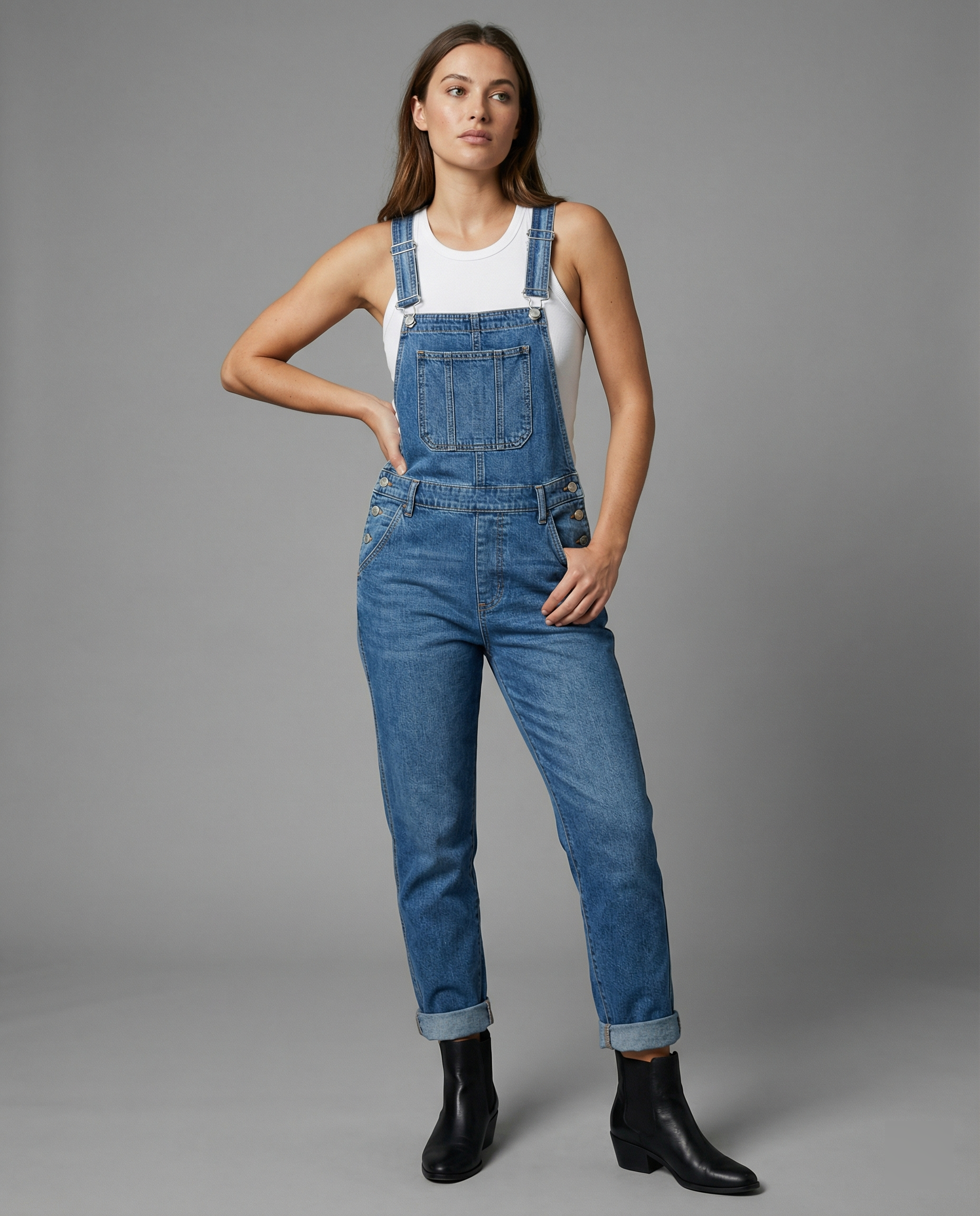Damen Oversized Latzhose Jeans mit tiefen Taschen - Norvielle