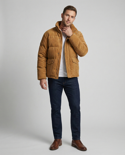 Herren Steppjacke Warm Cord Winterjacke Braun - Norvielle