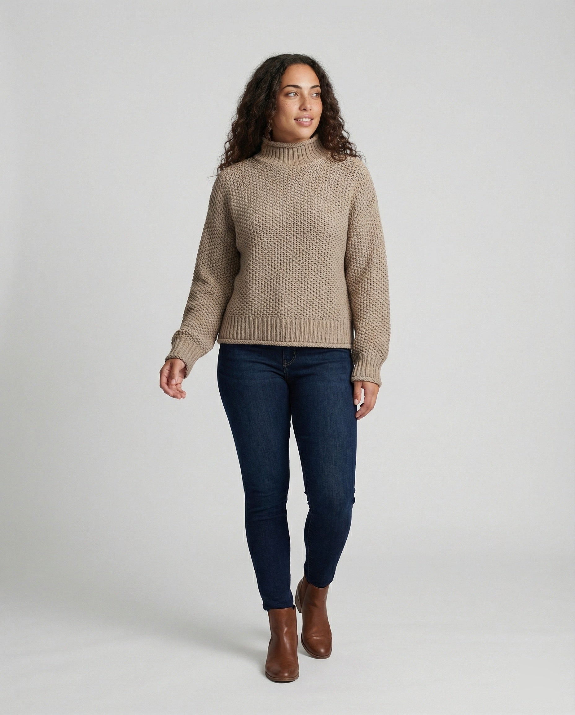 Damen Strickpullover Kuschelig Weite Ärmel Hochkragen - Norvielle