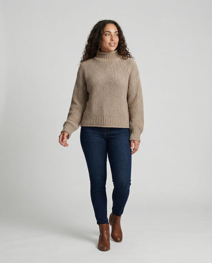 Damen Strickpullover Kuschelig Weite Ärmel Hochkragen - Norvielle