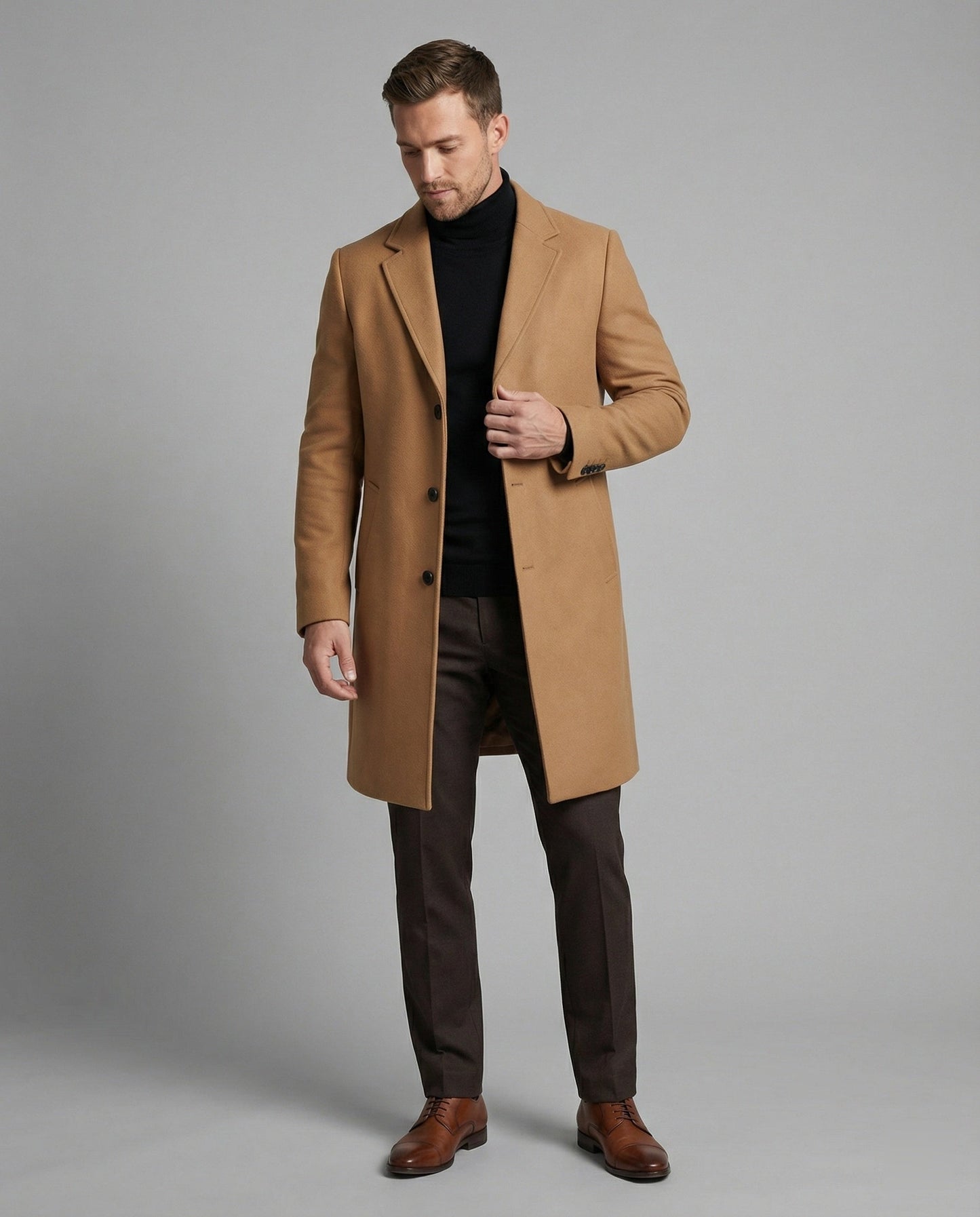 Herren Trenchcoat Lang Lederoptik Eleganter Mantel Schwarz - Norvielle