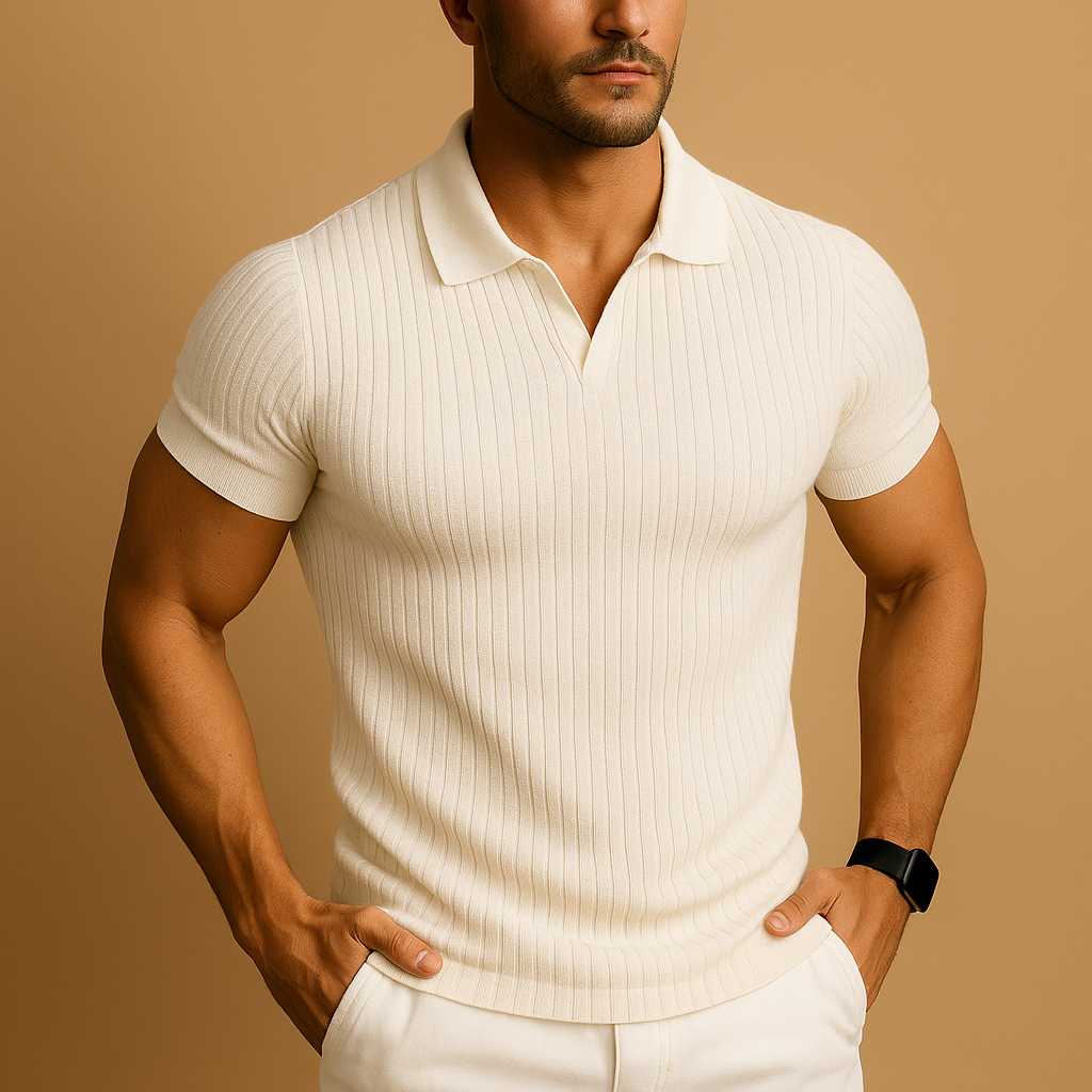 Herren Polo Rippstrick Elegant Schwarz - Norvielle