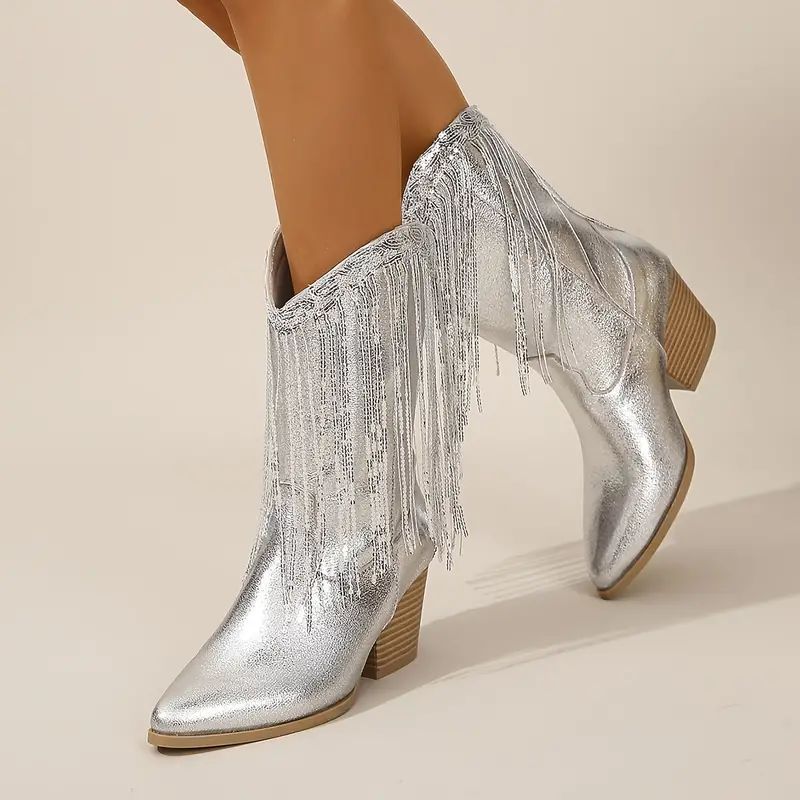 Damen Westernstiefel Glitzer Elegantes Leder