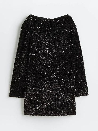 Damen Mini-Kleid Glitzer-Satin mit Pailletten