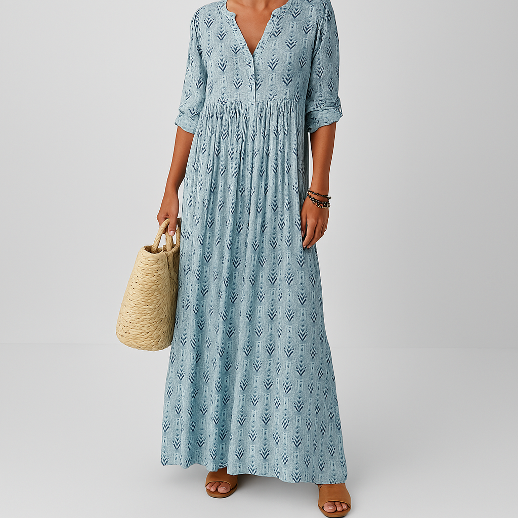 Damen Sommerkleid Langarm Boho Print - Norvielle