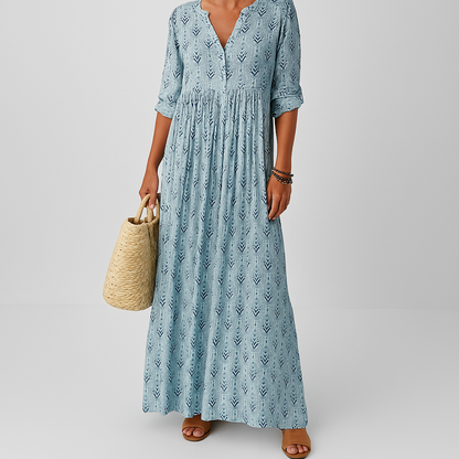 Damen Sommerkleid Langarm Boho Print - Norvielle