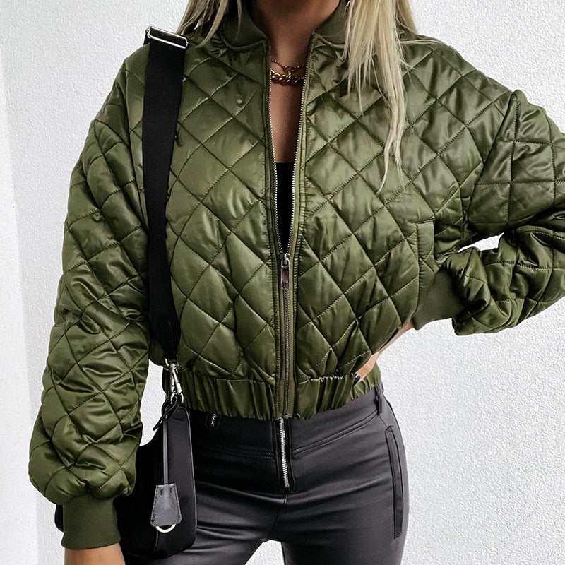 Damen Bomberjacke Steppjacke Reißverschluss Kurz