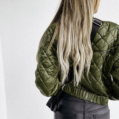Damen Bomberjacke Steppjacke Reißverschluss Kurz