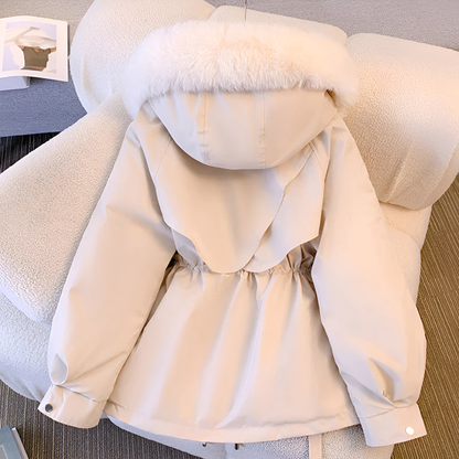 Damen Winterparka Warm mit Kunstfell-Kapuze