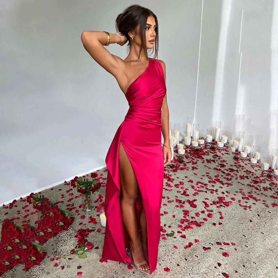 Damen Partykleid Elegantes Langärmliges One-Shoulder-Kleid