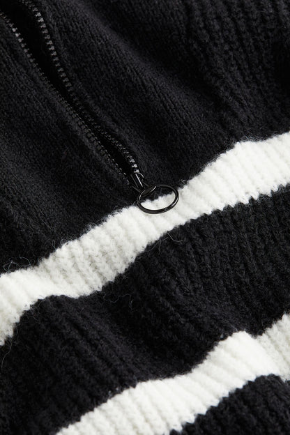 Damen Pullover Streifen Reißverschluss Kragen Modern
