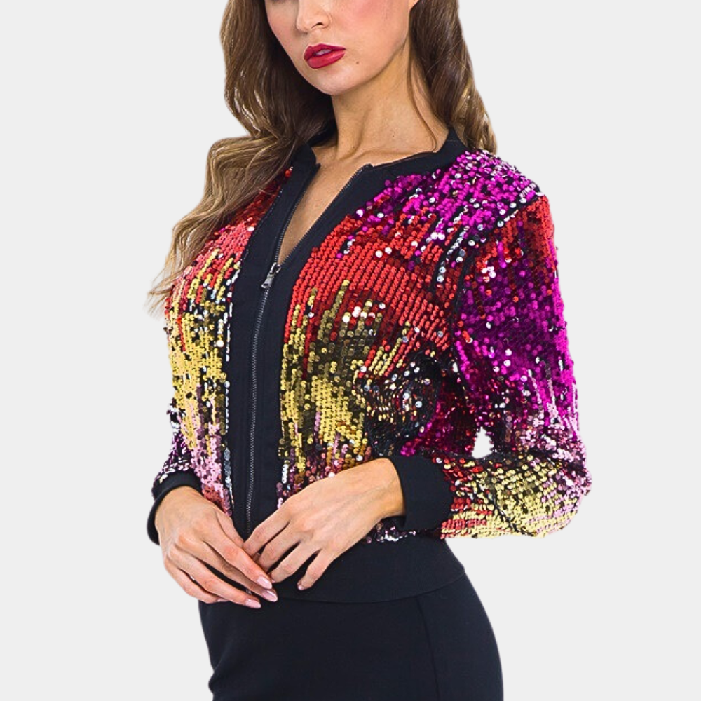 Damen Glitzerjacke Pailletten Kurzjacke Modern Herbst