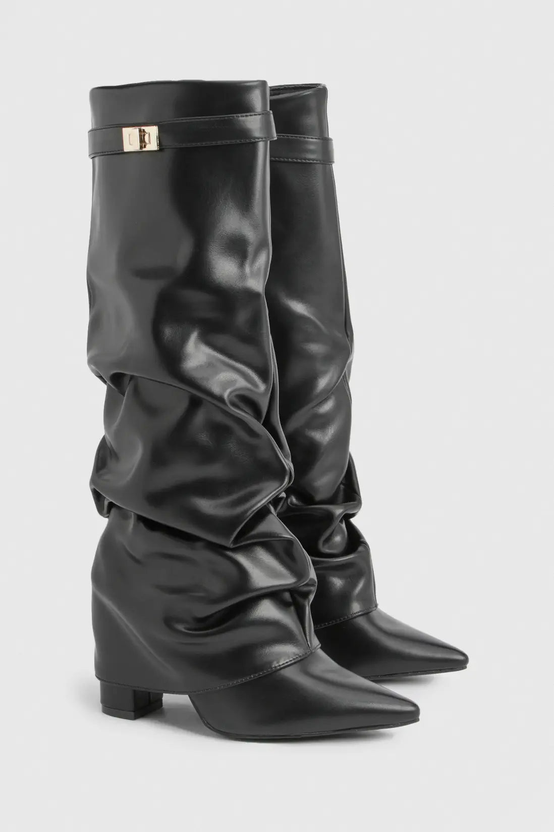 Damen Faltstiefel Niedriger Absatz Spitze Zehen