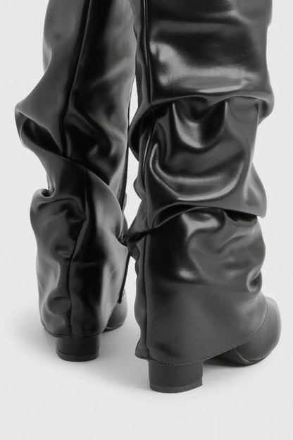 Damen Faltstiefel Niedriger Absatz Spitze Zehen