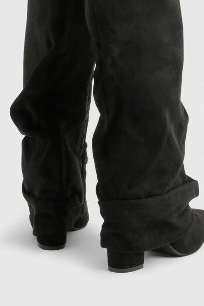 Damen Faltstiefel Niedriger Absatz Spitze Zehen