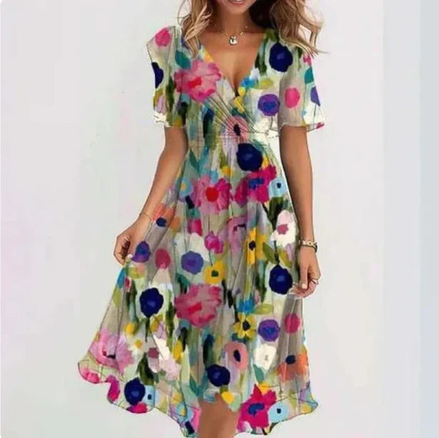Damen Sommerkleid V-Ausschnitt Elegant