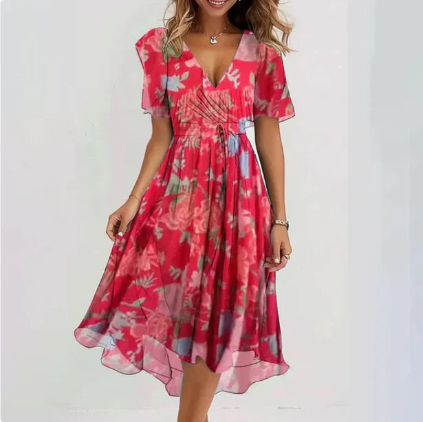 Damen Sommerkleid V-Ausschnitt Elegant