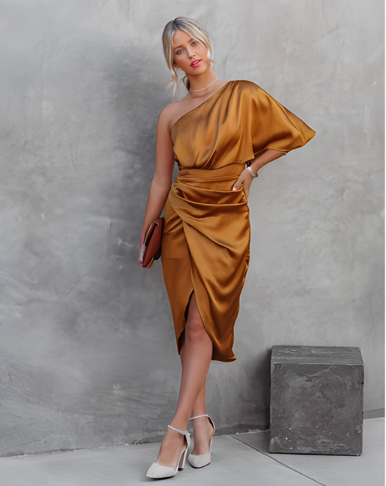 Damen Midikleid Asymmetrisch Elegant