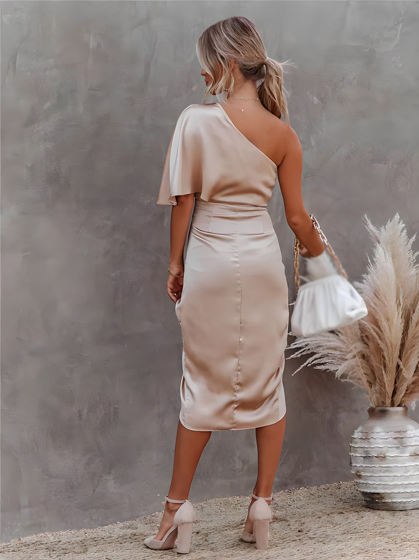 Damen Midikleid Asymmetrisch Elegant